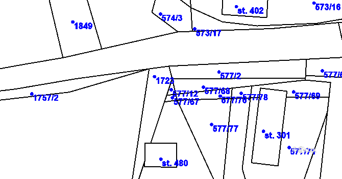 Parcela st. 577/12 v KÚ Tetín u Berouna, Katastrální mapa