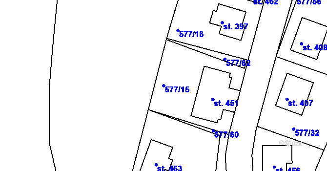 Parcela st. 577/15 v KÚ Tetín u Berouna, Katastrální mapa