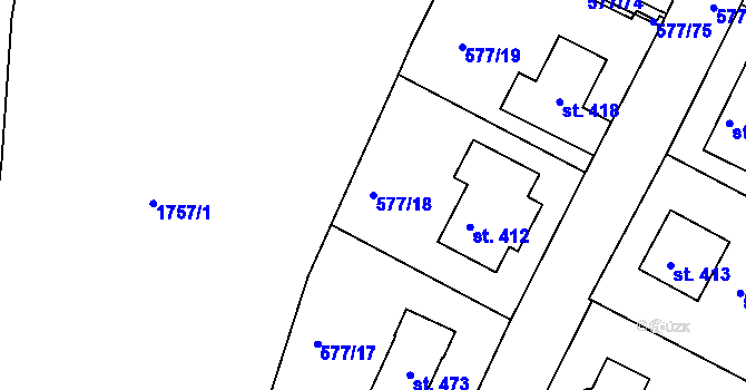 Parcela st. 577/18 v KÚ Tetín u Berouna, Katastrální mapa