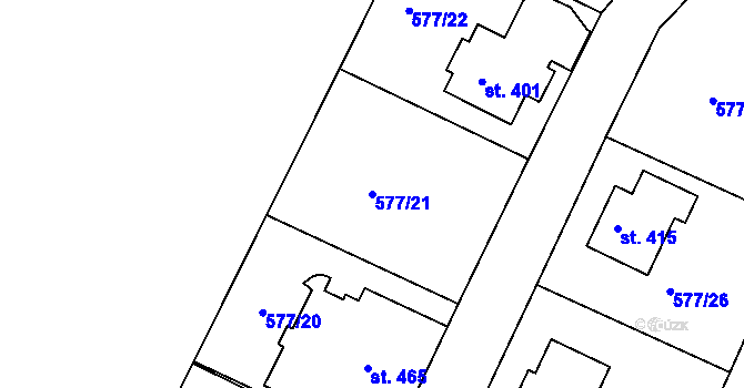 Parcela st. 577/21 v KÚ Tetín u Berouna, Katastrální mapa