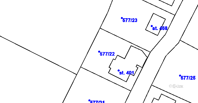 Parcela st. 577/22 v KÚ Tetín u Berouna, Katastrální mapa