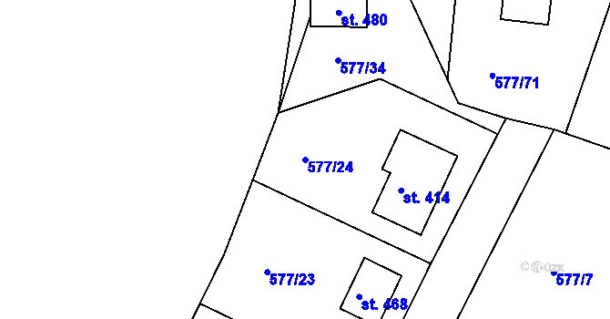 Parcela st. 577/24 v KÚ Tetín u Berouna, Katastrální mapa