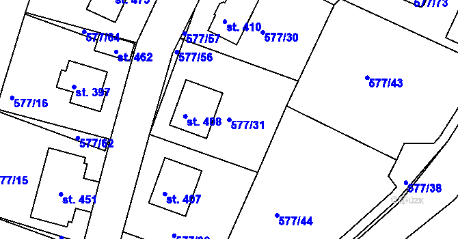 Parcela st. 577/31 v KÚ Tetín u Berouna, Katastrální mapa