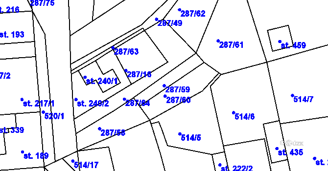 Parcela st. 287/59 v KÚ Tetín u Berouna, Katastrální mapa