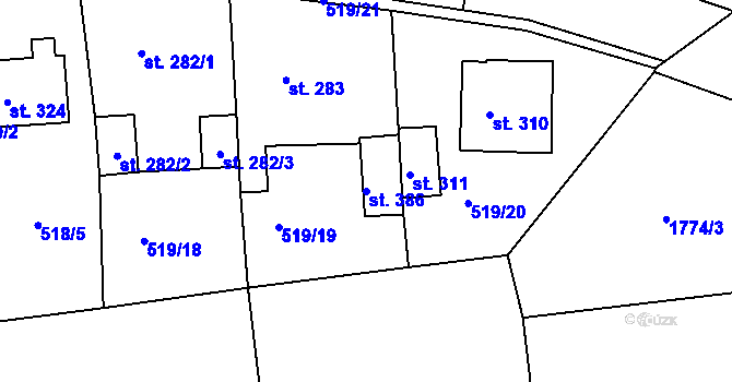 Parcela st. 386 v KÚ Tetín u Berouna, Katastrální mapa
