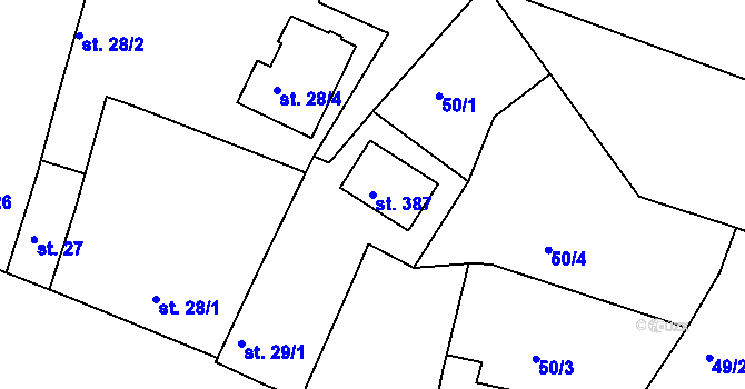 Parcela st. 387 v KÚ Tetín u Berouna, Katastrální mapa