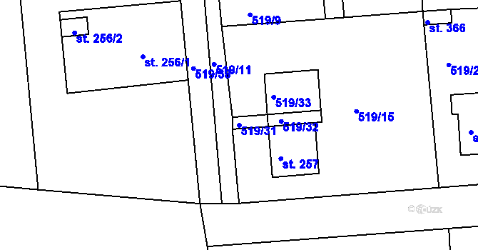 Parcela st. 519/31 v KÚ Tetín u Berouna, Katastrální mapa