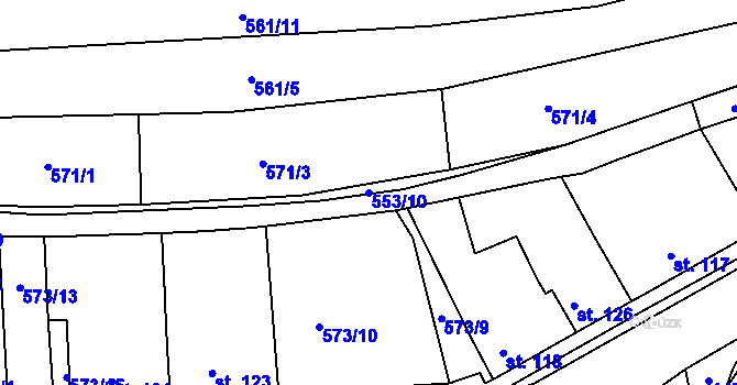 Parcela st. 553/10 v KÚ Tetín u Berouna, Katastrální mapa