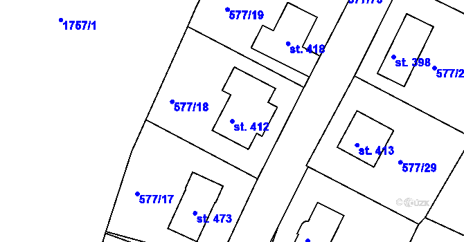 Parcela st. 412 v KÚ Tetín u Berouna, Katastrální mapa