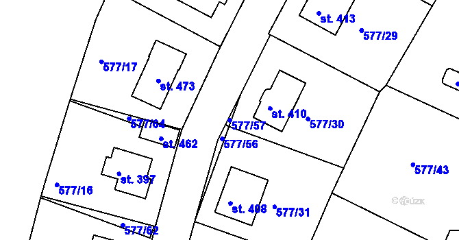 Parcela st. 577/57 v KÚ Tetín u Berouna, Katastrální mapa