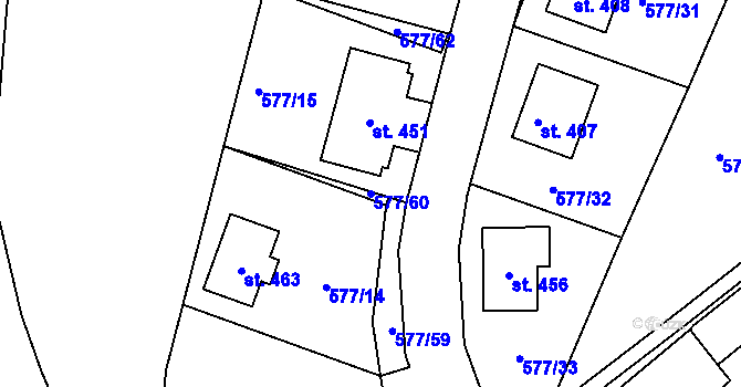 Parcela st. 577/60 v KÚ Tetín u Berouna, Katastrální mapa
