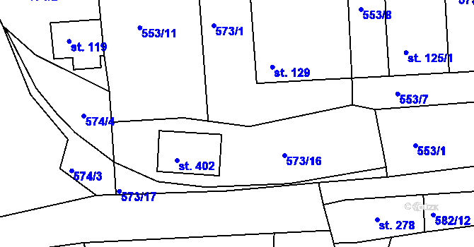Parcela st. 573/20 v KÚ Tetín u Berouna, Katastrální mapa
