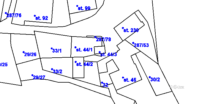 Parcela st. 44/3 v KÚ Tetín u Berouna, Katastrální mapa