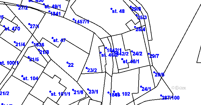 Parcela st. 46/2 v KÚ Tetín u Berouna, Katastrální mapa