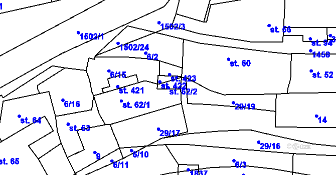 Parcela st. 62/2 v KÚ Tetín u Berouna, Katastrální mapa
