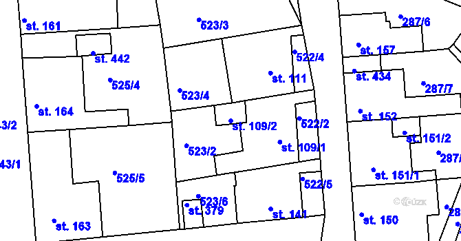 Parcela st. 109/2 v KÚ Tetín u Berouna, Katastrální mapa
