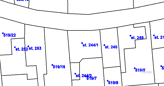 Parcela st. 244/1 v KÚ Tetín u Berouna, Katastrální mapa