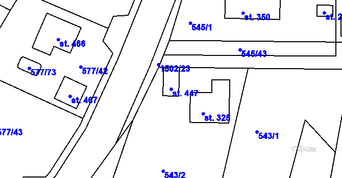 Parcela st. 447 v KÚ Tetín u Berouna, Katastrální mapa