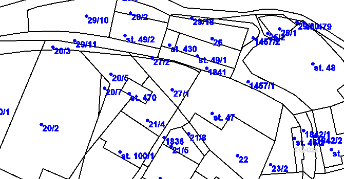 Parcela st. 27/1 v KÚ Tetín u Berouna, Katastrální mapa