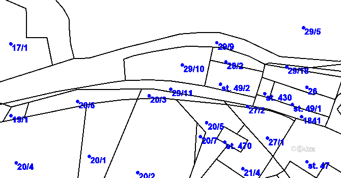 Parcela st. 29/11 v KÚ Tetín u Berouna, Katastrální mapa