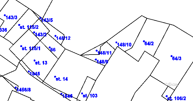 Parcela st. 148/11 v KÚ Tetín u Berouna, Katastrální mapa