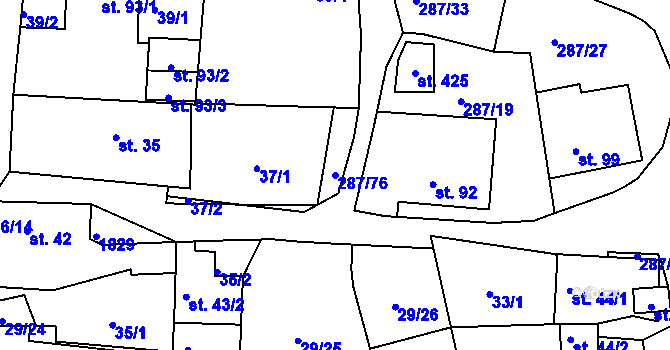 Parcela st. 287/76 v KÚ Tetín u Berouna, Katastrální mapa