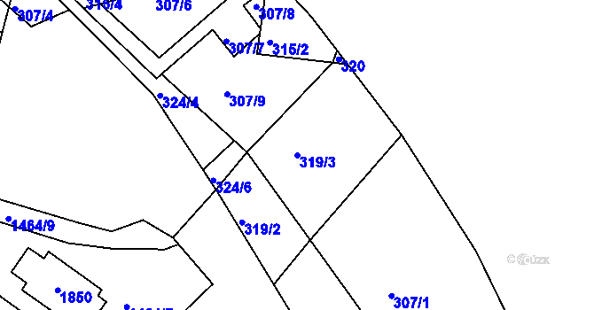 Parcela st. 319/3 v KÚ Tetín u Berouna, Katastrální mapa