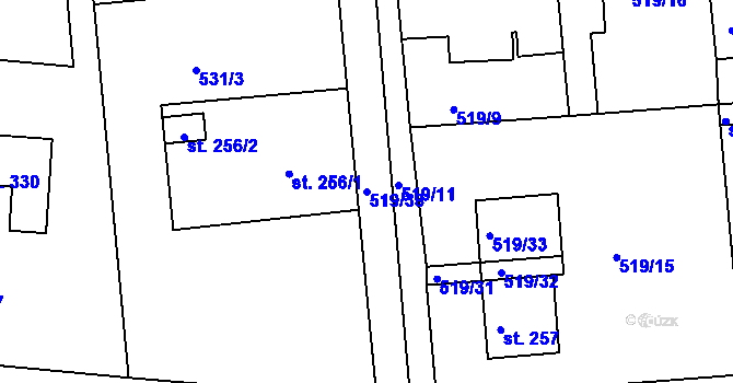 Parcela st. 519/38 v KÚ Tetín u Berouna, Katastrální mapa