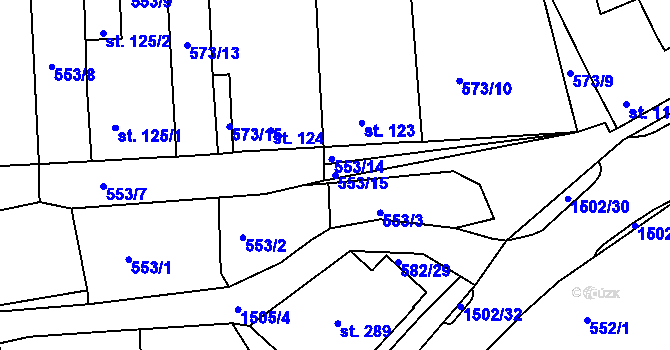 Parcela st. 553/15 v KÚ Tetín u Berouna, Katastrální mapa