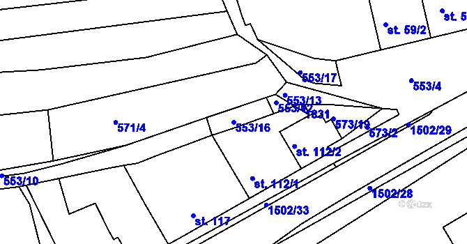 Parcela st. 553/16 v KÚ Tetín u Berouna, Katastrální mapa