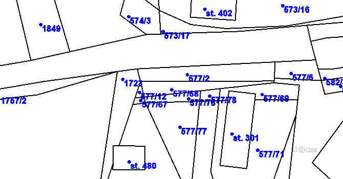 Parcela st. 577/68 v KÚ Tetín u Berouna, Katastrální mapa
