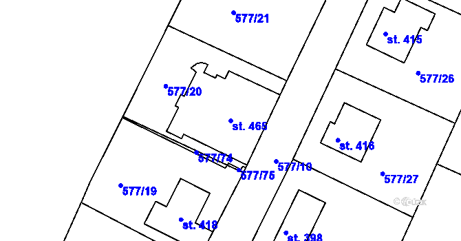 Parcela st. 465 v KÚ Tetín u Berouna, Katastrální mapa