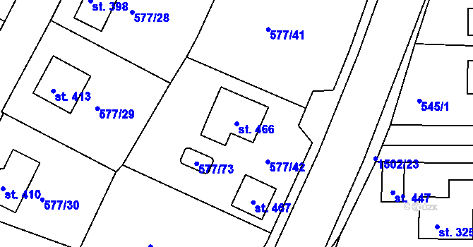Parcela st. 466 v KÚ Tetín u Berouna, Katastrální mapa