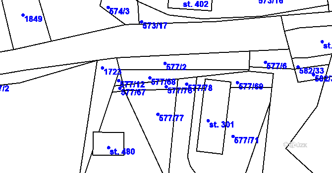 Parcela st. 577/76 v KÚ Tetín u Berouna, Katastrální mapa