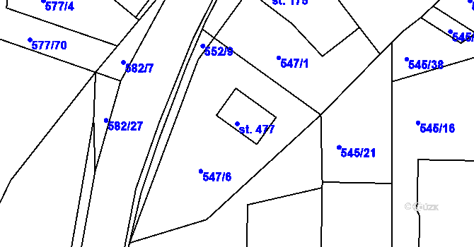 Parcela st. 477 v KÚ Tetín u Berouna, Katastrální mapa