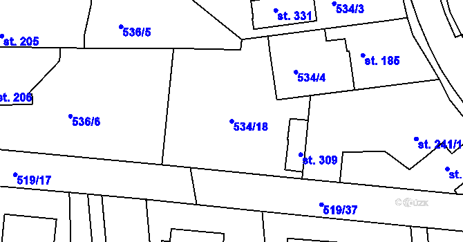 Parcela st. 534/18 v KÚ Tetín u Berouna, Katastrální mapa