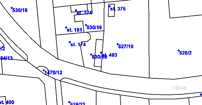 Parcela st. 483 v KÚ Tetín u Berouna, Katastrální mapa