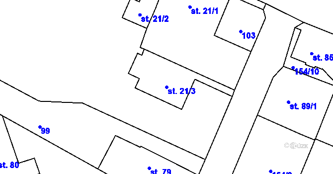 Parcela st. 21/3 v KÚ Tetín, Katastrální mapa