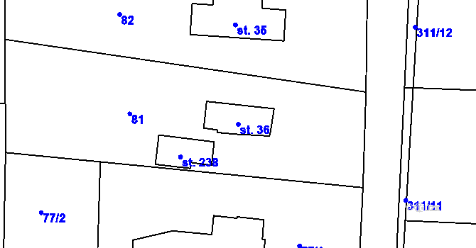Parcela st. 36 v KÚ Tetín, Katastrální mapa