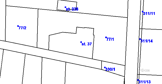 Parcela st. 37 v KÚ Tetín, Katastrální mapa
