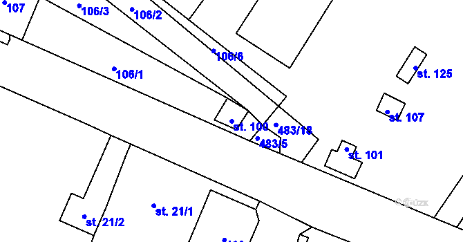 Parcela st. 100 v KÚ Tetín, Katastrální mapa