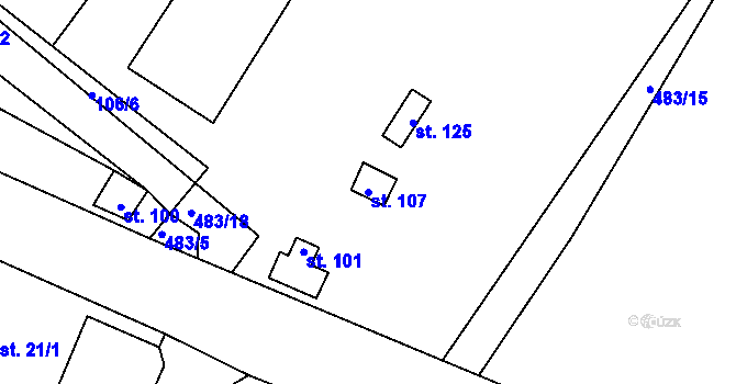 Parcela st. 107 v KÚ Tetín, Katastrální mapa
