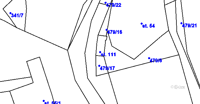 Parcela st. 111 v KÚ Tetín, Katastrální mapa