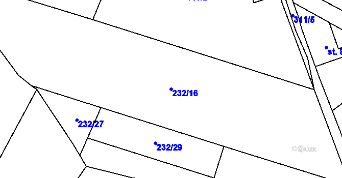 Parcela st. 232/16 v KÚ Tetín, Katastrální mapa