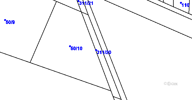 Parcela st. 311/20 v KÚ Tetín, Katastrální mapa