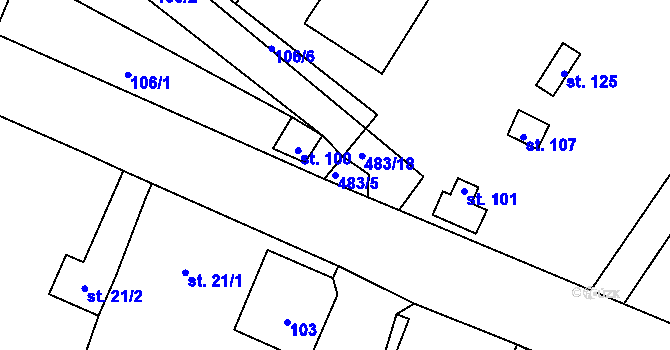 Parcela st. 483/5 v KÚ Tetín, Katastrální mapa