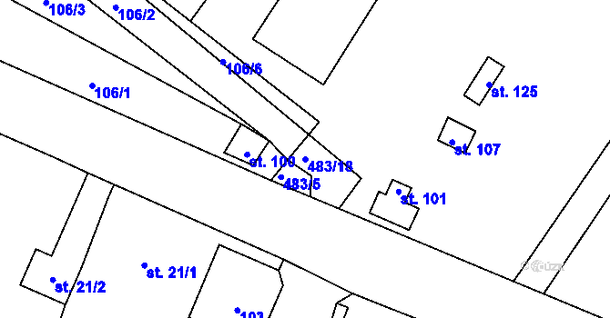 Parcela st. 483/18 v KÚ Tetín, Katastrální mapa