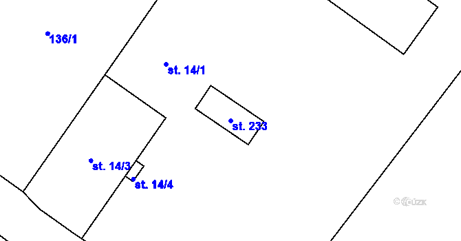 Parcela st. 233 v KÚ Tetín, Katastrální mapa