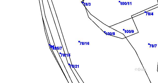 Parcela st. 78/16 v KÚ Vřesník u Tetína, Katastrální mapa