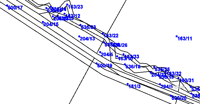 Parcela st. 204/5 v KÚ Vřesník u Tetína, Katastrální mapa